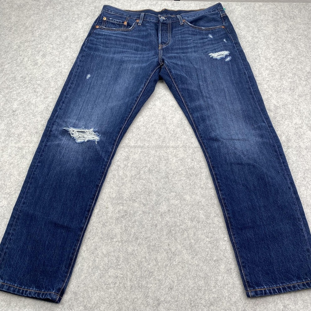 Levis 501 Jeans Mens 31x28 (34x27) Blue Medium Wash Distressed Straight Denim